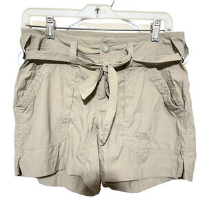 North Face Khaki Shorts Womens 4 Lightweight Tie Waist Belted Outdoors Hiking